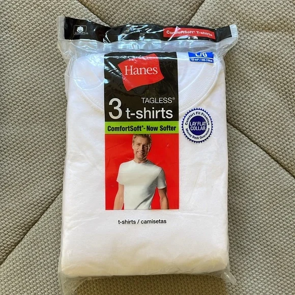 ⭐️NWT BUNDLE OF 3⭐️ Hanes ComfortSoft 100% Cotton Tagless T-Shirts 3 Pack Large - Picture 2 of 4